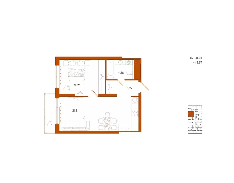 1-к кв. Пензенская область, Пенза Терра жилой комплекс (42.87 м) - Фото 1