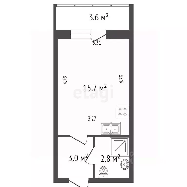 Студия Санкт-Петербург Парашютная ул., 42к2 (21.5 м) - Фото 1