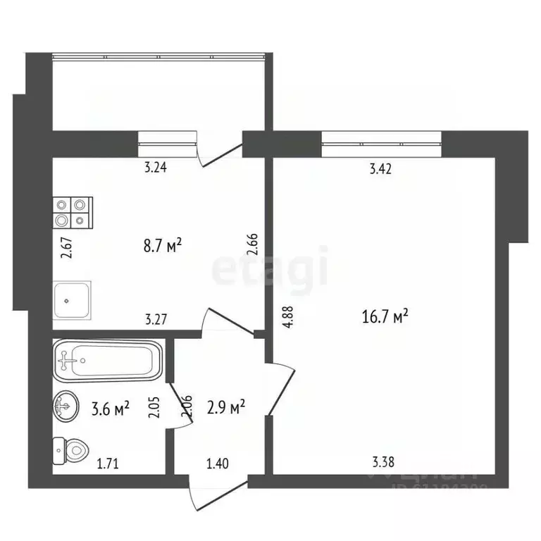 1-к кв. Мордовия, Саранск ул. 1-я Набережная, 52 (32.0 м) - Фото 1