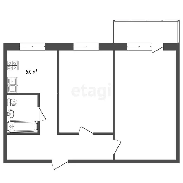 Квартира, 2 комнаты, 41.2 м - Фото 1