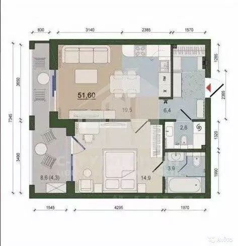 1-к кв. Калининградская область, Калининград ул. Молодой Гвардии, 34 ... - Фото 1