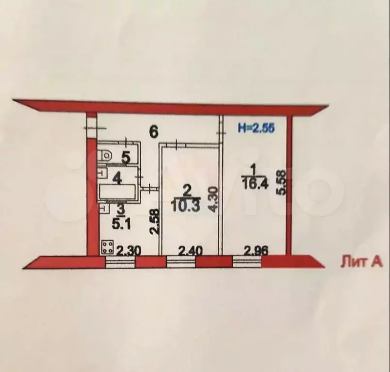 2-к. квартира, 42 м, 1/5 эт. - Фото 0