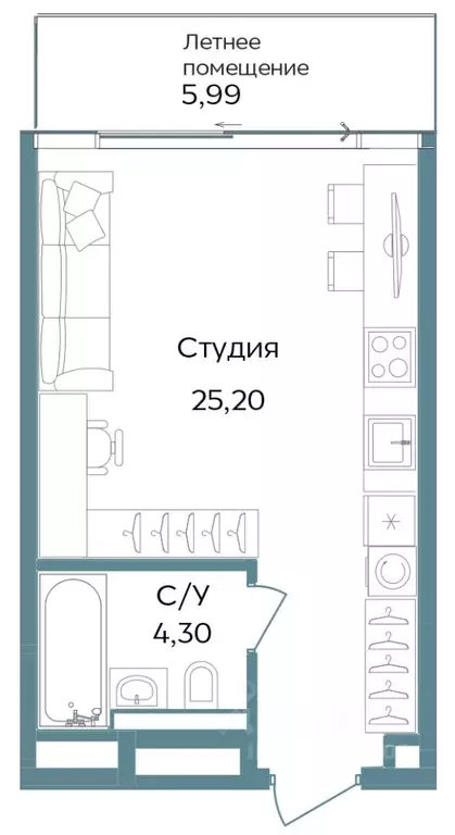 Студия Крым, Саки ул. Морская (35.49 м) - Фото 0