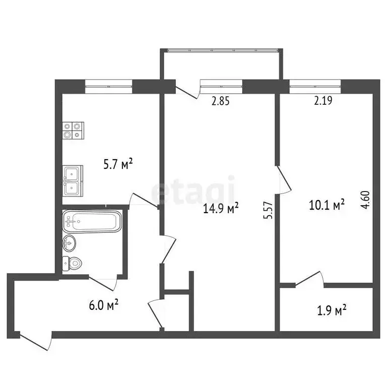 2-комнатная квартира: Севастополь, улица Гоголя, 26 (43.3 м) - Фото 1