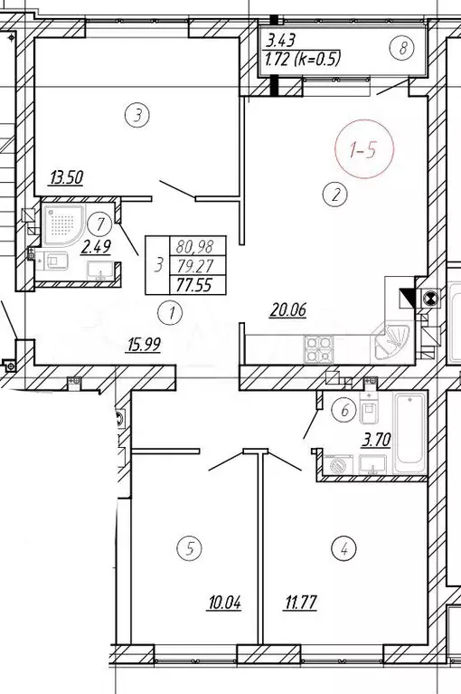 3-к. квартира, 80 м, 3/9 эт. - Фото 1