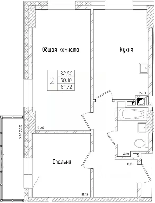 2-к кв. Саха (Якутия), Якутск ул. Красильникова, 9/10 (60.1 м) - Фото 1