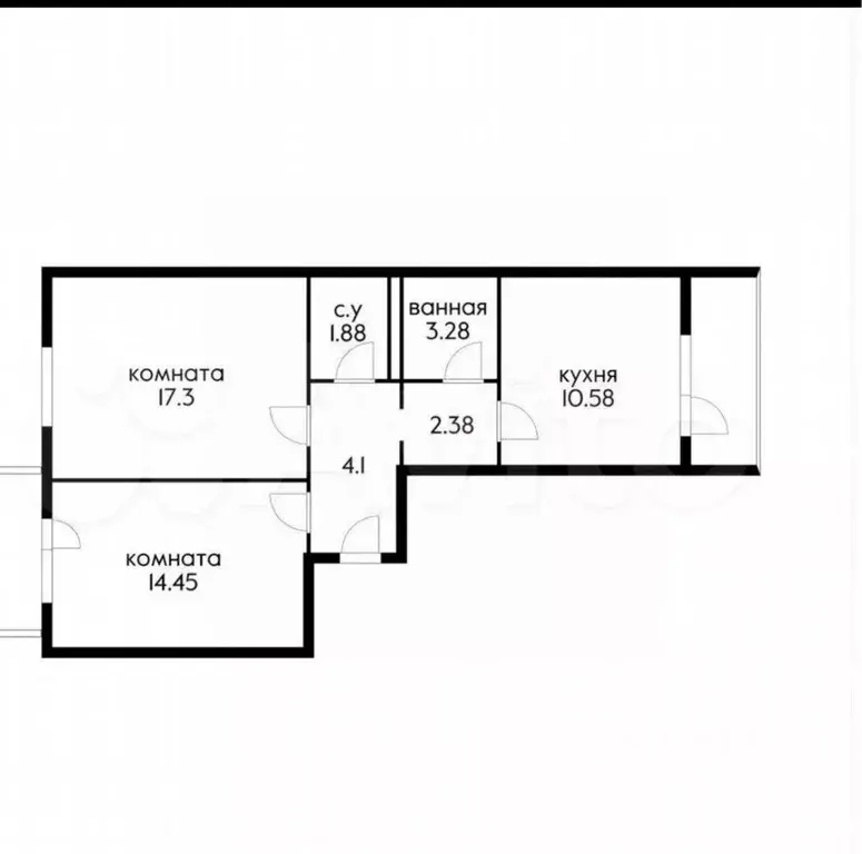 Квартира, 1 комната, 56.14 м - Фото 1