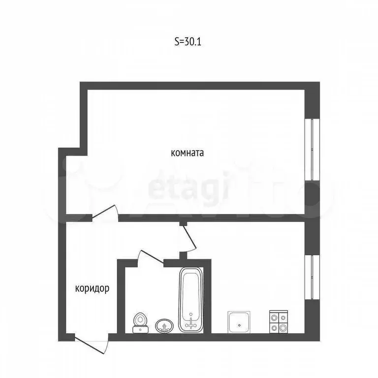 1-к. квартира, 31 м, 1/5 эт. - Фото 0