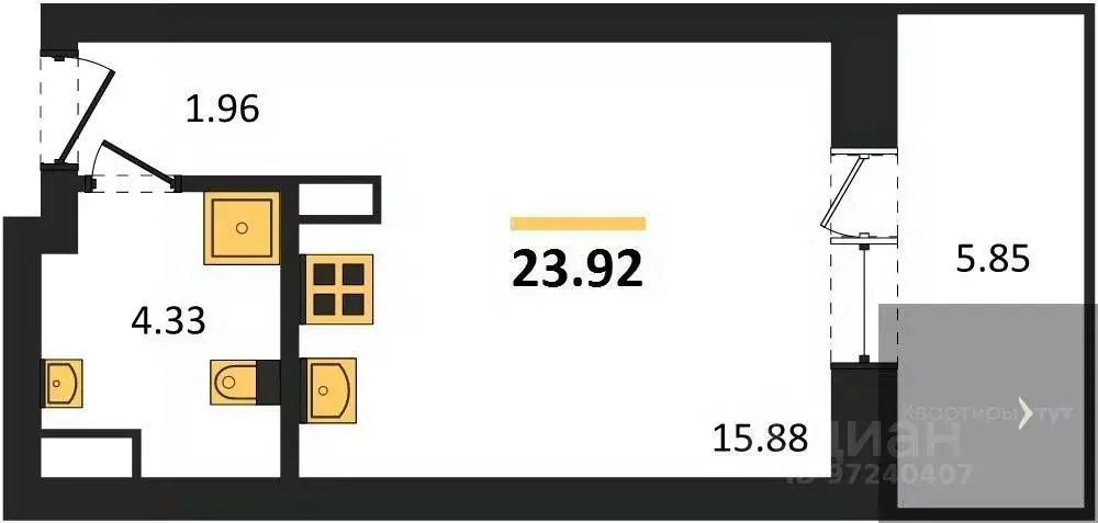 Студия Воронежская область, Воронеж Транспортная ул., 58 (23.92 м) - Фото 0