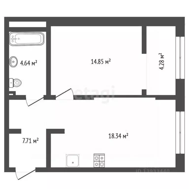 1-к кв. Тюменская область, Тюмень ул. Братьев Бондаревых, 1 (45.5 м) - Фото 0
