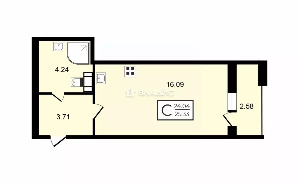 Студия Санкт-Петербург просп. Маршала Блюхера, 3к3 (25.05 м) - Фото 2