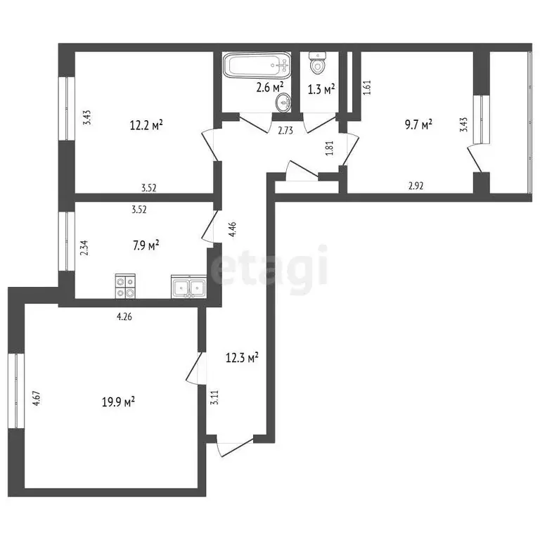 3-комнатная квартира: Ленино, улица Курчатова, 3 (65.9 м) - Фото 1