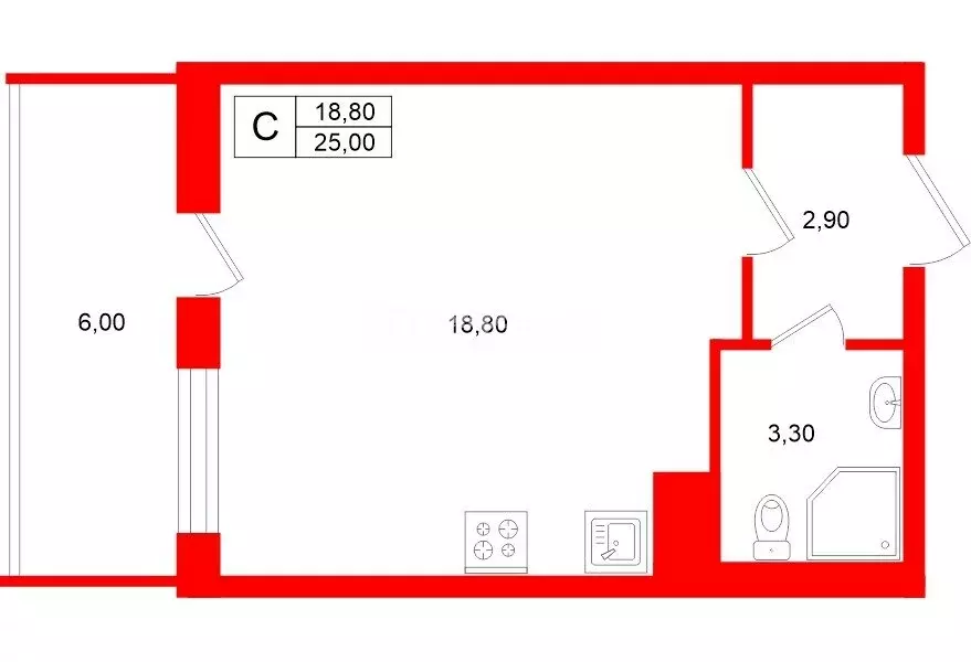 Квартира-студия: Санкт-Петербург, Дальневосточный проспект, 19к1 (25 ... - Фото 1