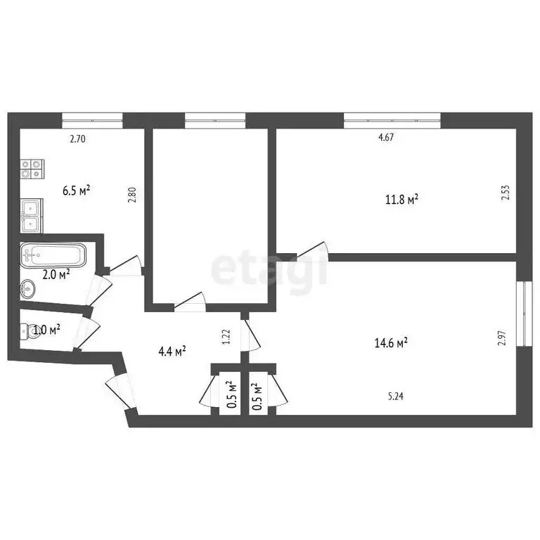 3-комнатная квартира: Мирный, улица Лётчиков, 10 (49.6 м) - Фото 1
