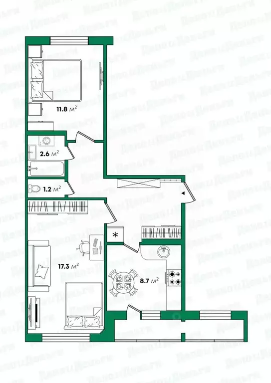 2-к кв. Кировская область, Киров просп. Строителей, 38 (53.1 м) - Фото 2