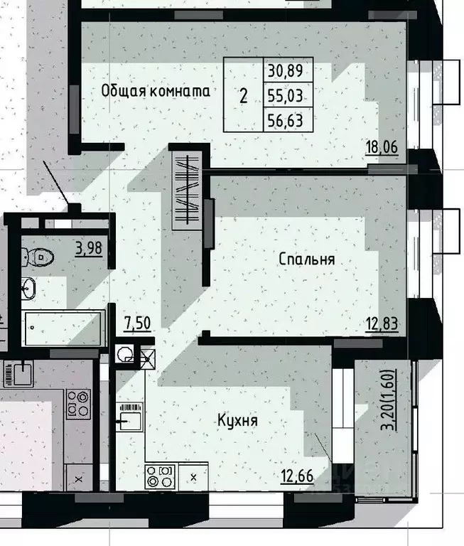 2-к кв. Саха (Якутия), Якутск пос. Геологов,  (56.63 м) - Фото 1