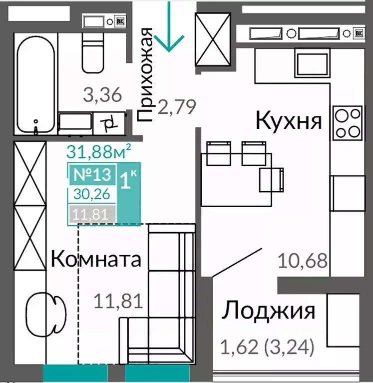 1-к кв. Крым, Симферополь ул. Александра Захарченко (30.26 м) - Фото 0