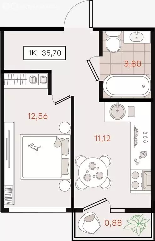 1-комнатная квартира: Динской район, Южно-Кубанское сельское ... - Фото 1