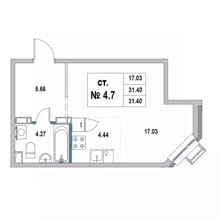 Студия Ленинградская область, Выборг ул. 2-я Южная, 4 (31.4 м) - Фото 0