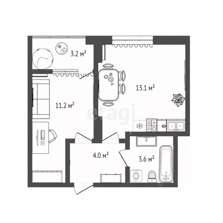 1-к кв. Тюменская область, Тюмень ул. Новоселов, 107к1 (33.0 м) - Фото 1