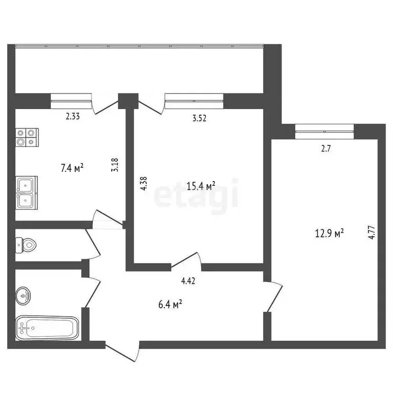 2-комнатная квартира: Тобольск, 4-й микрорайон, 14 (46.7 м) - Фото 1