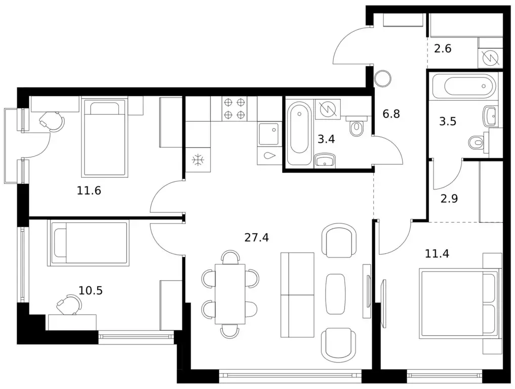 3-к квартира, 80.1 м - Фото 0