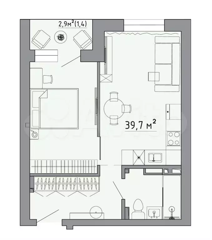 2-к. квартира, 41,1 м, 3/5 эт. - Фото 1