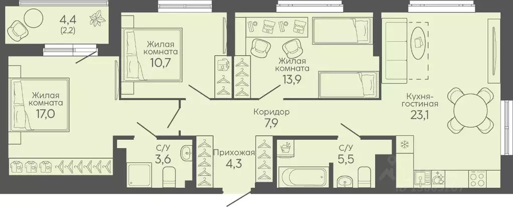 3-к кв. Свердловская область, Екатеринбург Новокольцовский мкр, ... - Фото 1
