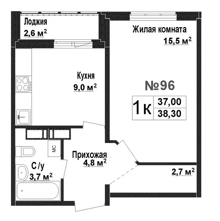 1-комнатная квартира: Нижний Новгород, ЖК Торпедо (37 м) - Фото 1