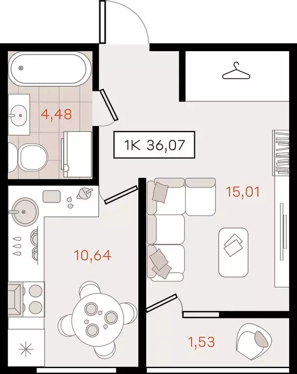 1-комнатная квартира: Динской район, Южно-Кубанское сельское ... - Фото 1