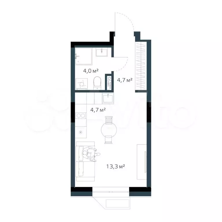 Квартира-студия, 26,7 м, 4/16 эт. - Фото 0