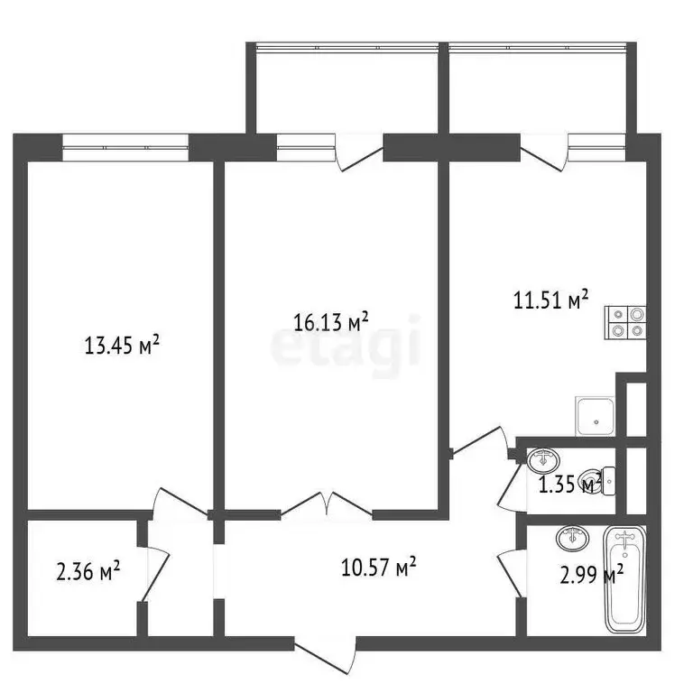 2-комнатная квартира: Абакан, улица Ивана Ярыгина, 33/1 (60.9 м) - Фото 0