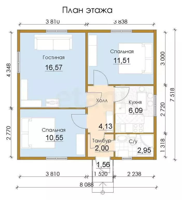 Дом в Калининск, Комсомольская улица (78 м) - Фото 1