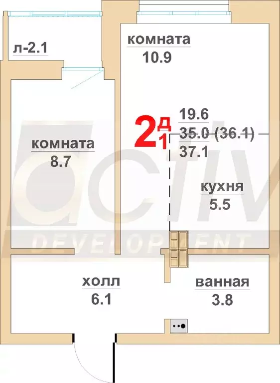 2-к кв. Свердловская область, Екатеринбург ул. Военная, 18 (35.0 м) - Фото 1