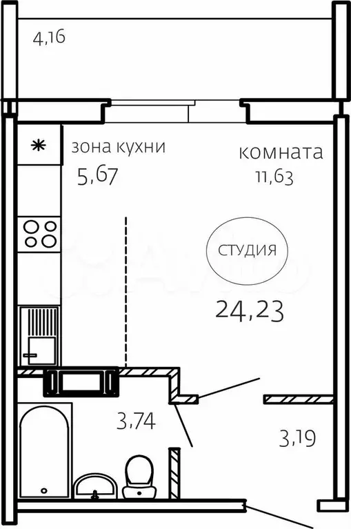 Квартира-студия, 24,2 м, 8/10 эт. - Фото 0