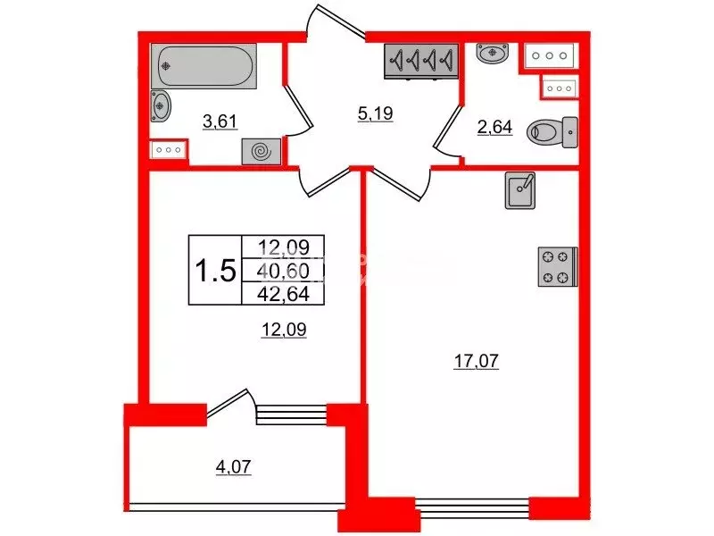 1-комнатная квартира: Санкт-Петербург, Светлановский проспект, 14к1 ... - Фото 0