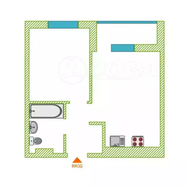 1-комнатная квартира: Тюмень, улица Николая Глебова, 3 (36.2 м) - Фото 1