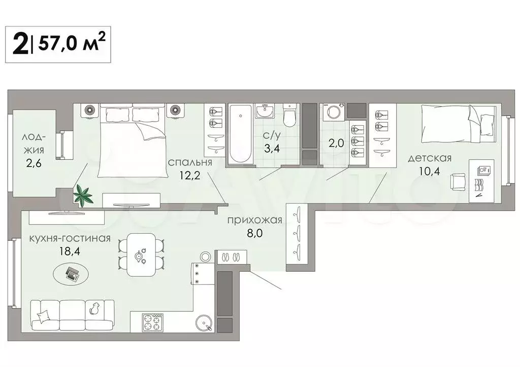 3-к. квартира, 57 м, 4/12 эт. - Фото 0