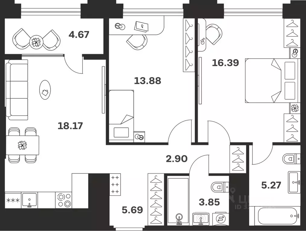 2-к кв. Тульская область, Тула ул. Болотникова, 4 (70.82 м) - Фото 1
