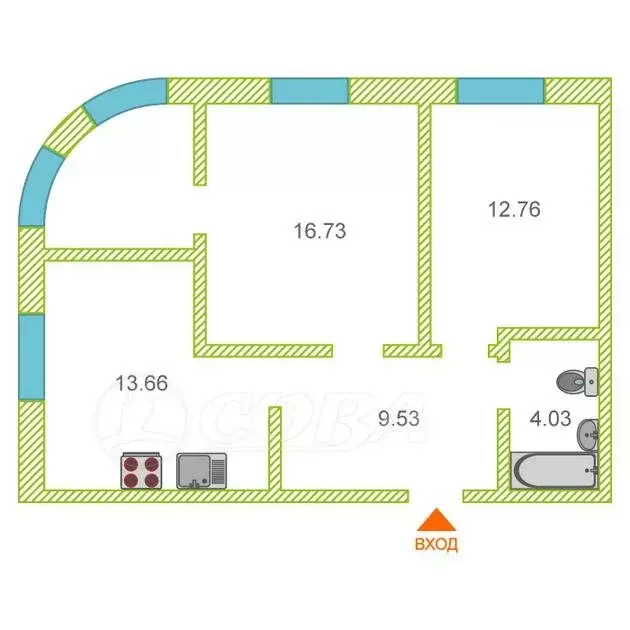 2-комнатная квартира: Тобольск, микрорайон Центральный, 28 (56 м) - Фото 2