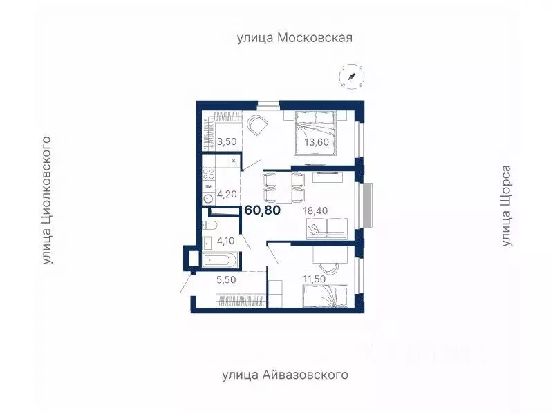 2-к кв. Свердловская область, Екатеринбург ул. Московская, 249/2 (61.0 ... - Фото 0