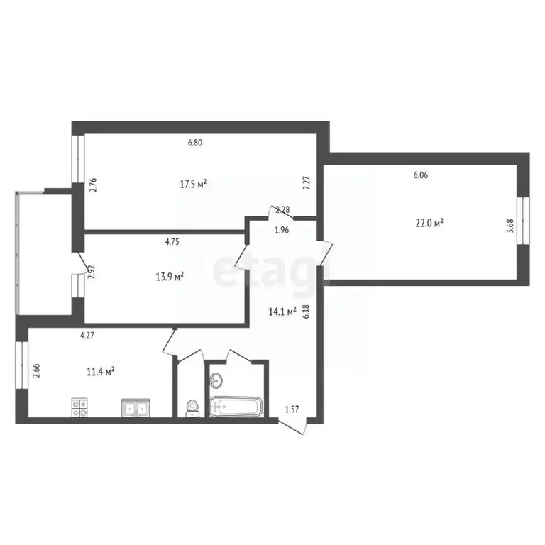 3-к кв. Калужская область, Калуга Смоленский пер., 4 (82.0 м) - Фото 2