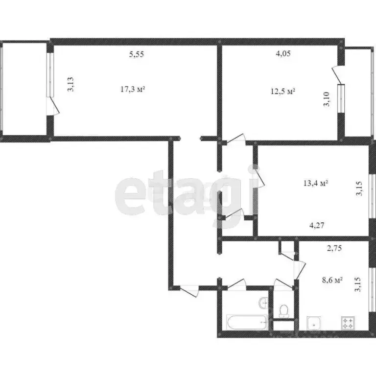 3-к кв. Белгородская область, Белгород ул. Конева, 21 (83.3 м) - Фото 2