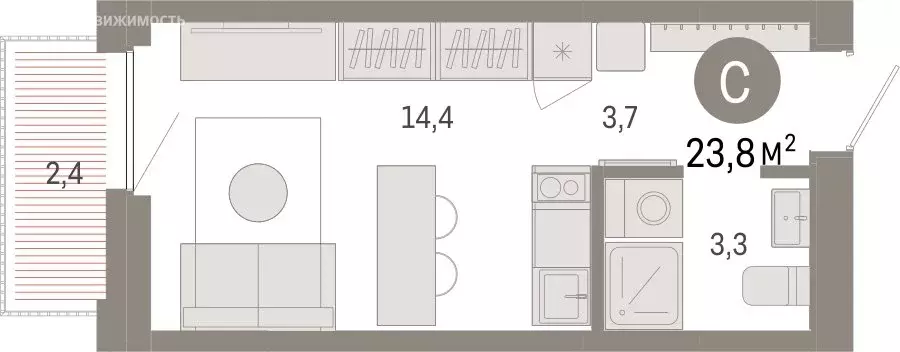 Квартира-студия: Тюмень, Мысовская улица, 26к2 (23.84 м) - Фото 1