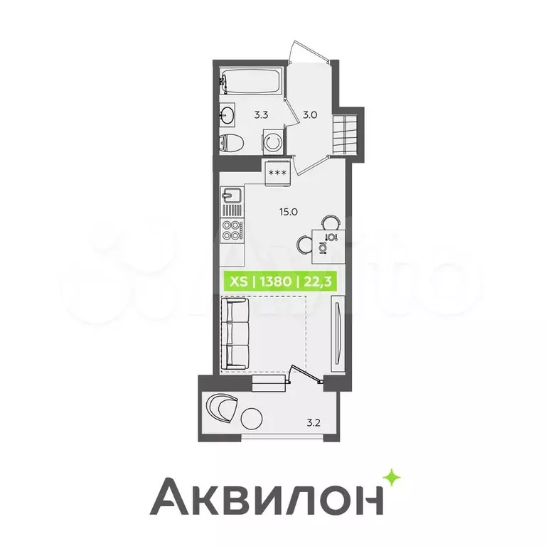 квартира-студия, 22,3 м, 13/13 эт. - Фото 0