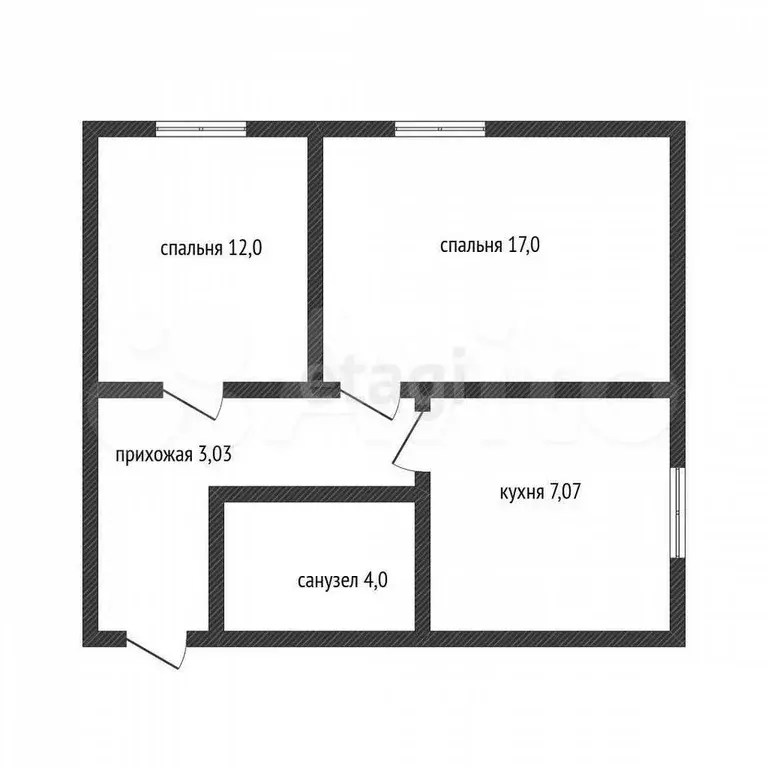 2-к. квартира, 43,1 м, 4/4 эт. - Фото 0