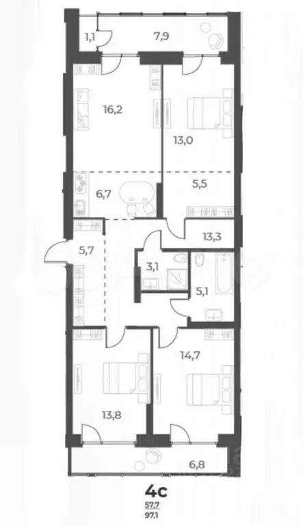 4-к кв. Новосибирская область, Новосибирск ул. Аэропорт, 49 (97.0 м) - Фото 1