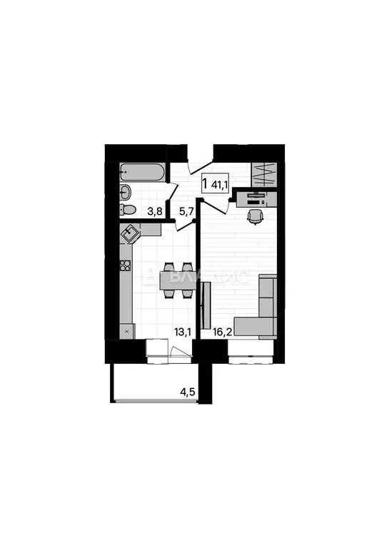 1-комнатная квартира: Чигири, Европейская улица, 13 (41.1 м) - Фото 1