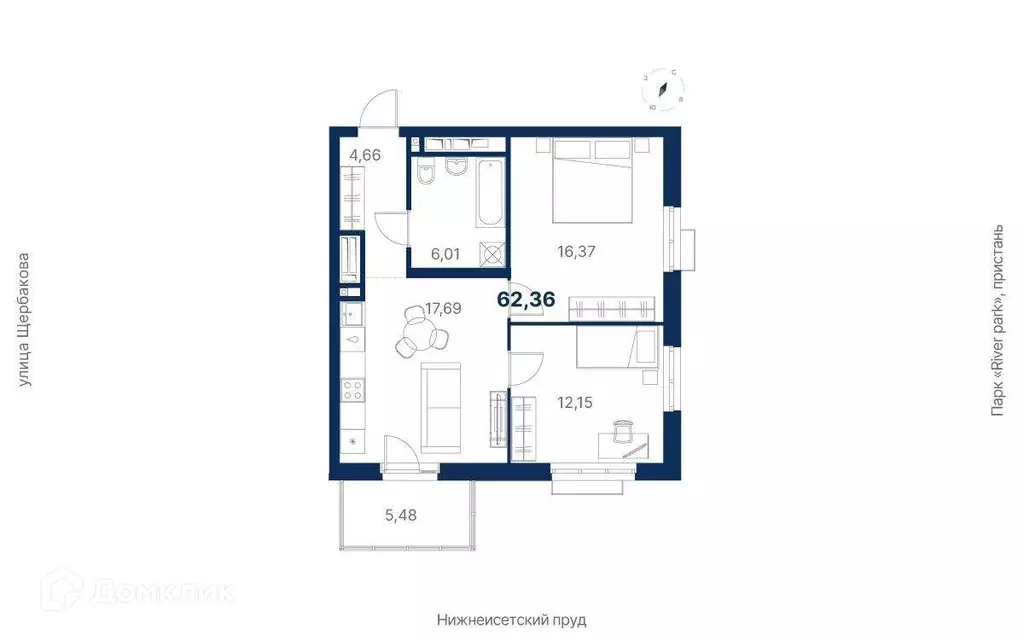 Продаётся 2-к квартира, 62.4 м - Фото 0