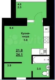 Квартира-студия, 24,1 м, 3/10 эт. - Фото 0